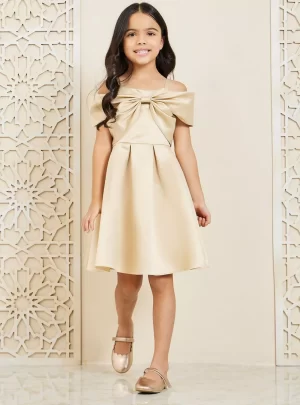 Styli Cold Shoulder Bow Detail A-line Dress