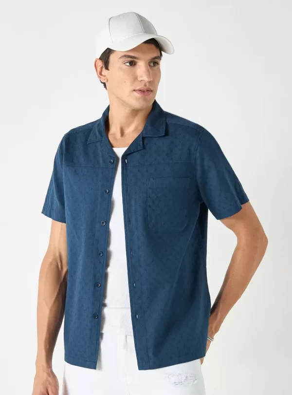 Lee Cooper Textured Dobby Resort Shirt with Short Sleeves