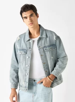 Lee Cooper Distressed Denim Jacket with Pockets