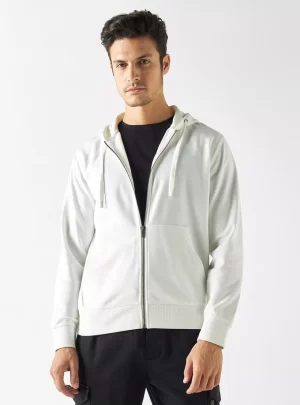 Zip Through Hoodie with Long Sleeves and Pockets