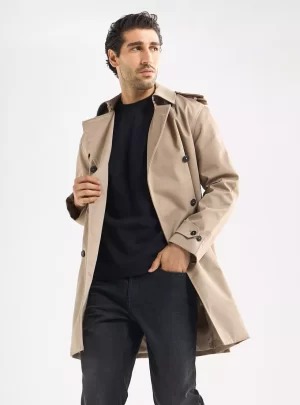 Belt Detail Trench Coat with Pockets and Notch Lapel