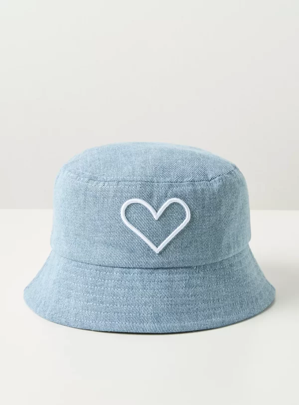 Juniors Bucket Hat with Embroidered Heart Detail