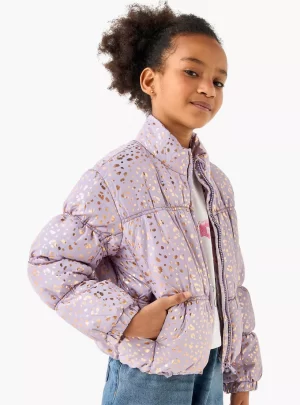 Juniors All-Over Print Zip Through Puffer Jacket with Pockets