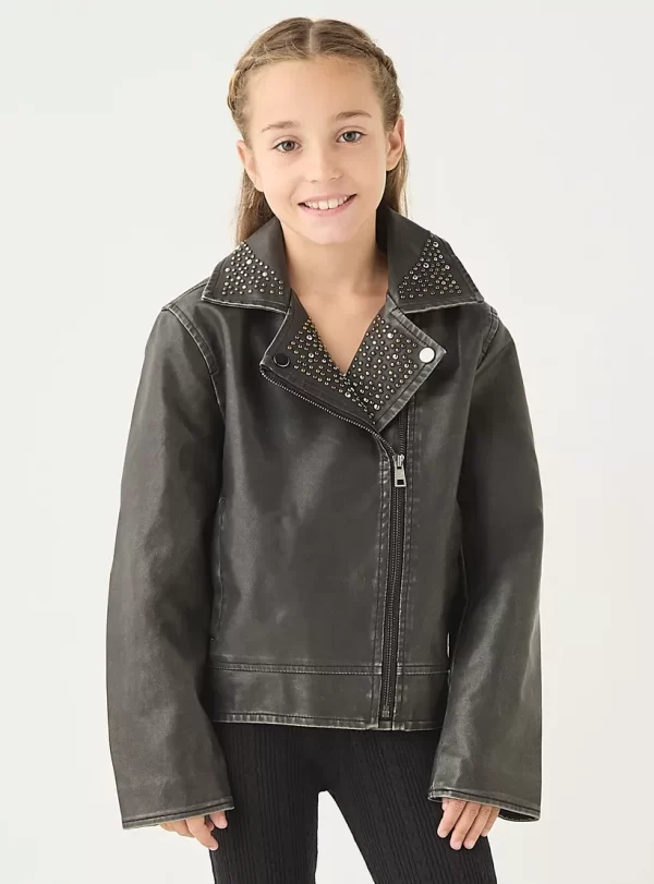 Juniors Studded Pleather Jacket with Long Sleeves